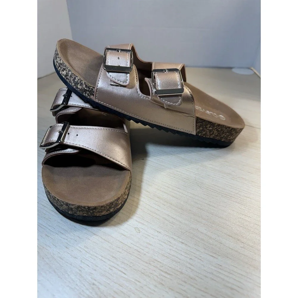 Cloverly Sandals Womens 10 Two Strap Slides Gold  Open Toe Worn Once